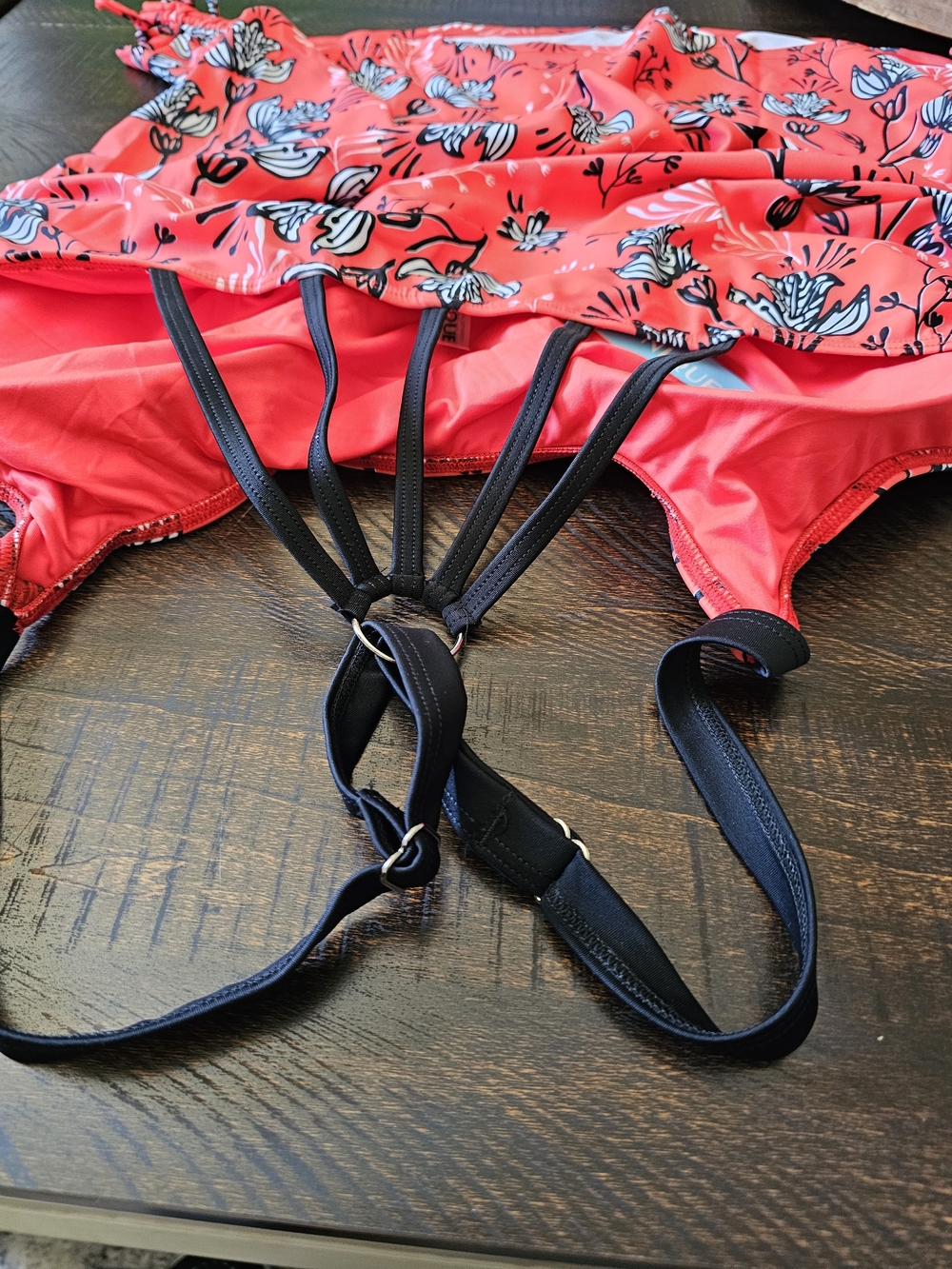 Younique Red Floral Tankini Top with Black Swim Shorts Set - Picture 8 of 12